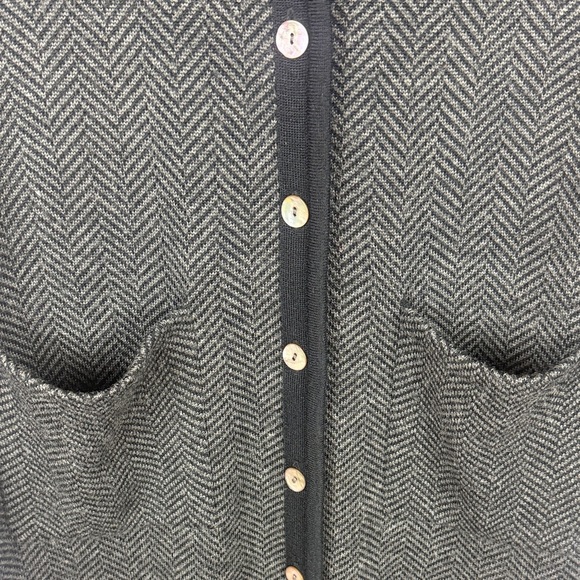 Deane & White Merino Wool Blend Gray Herringbone Long Cardigan Size Large - Picture 7 of 12